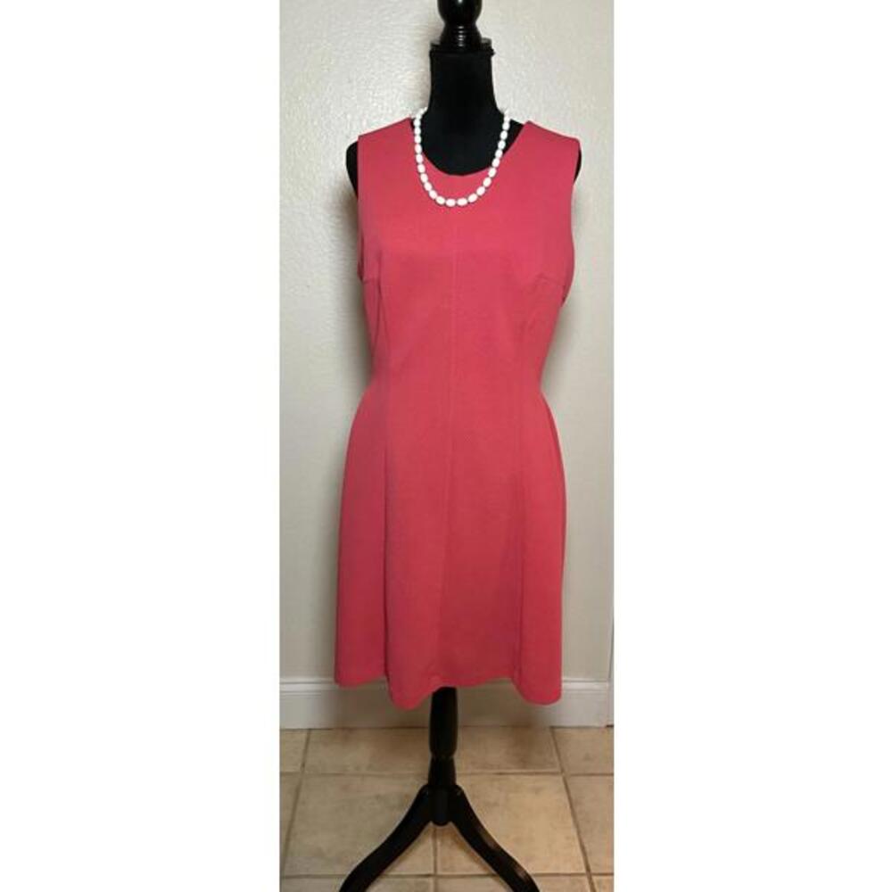 Madison Leigh Dress 18 Salmon Pink Sleeveless Pleated Front Sheath Plus Size